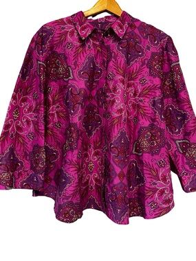 J. Crew Liberty Fabric Purple Cotton Shirt SZ 24 Floral Paisley Button Up